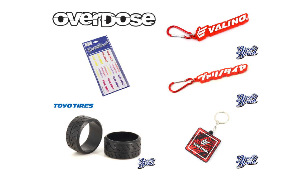 New from OVERDOSE: BB-RT-005 Tires, BuzzBreak Stickers, and VALINO Key Holders – All You Need for Your RC Gear