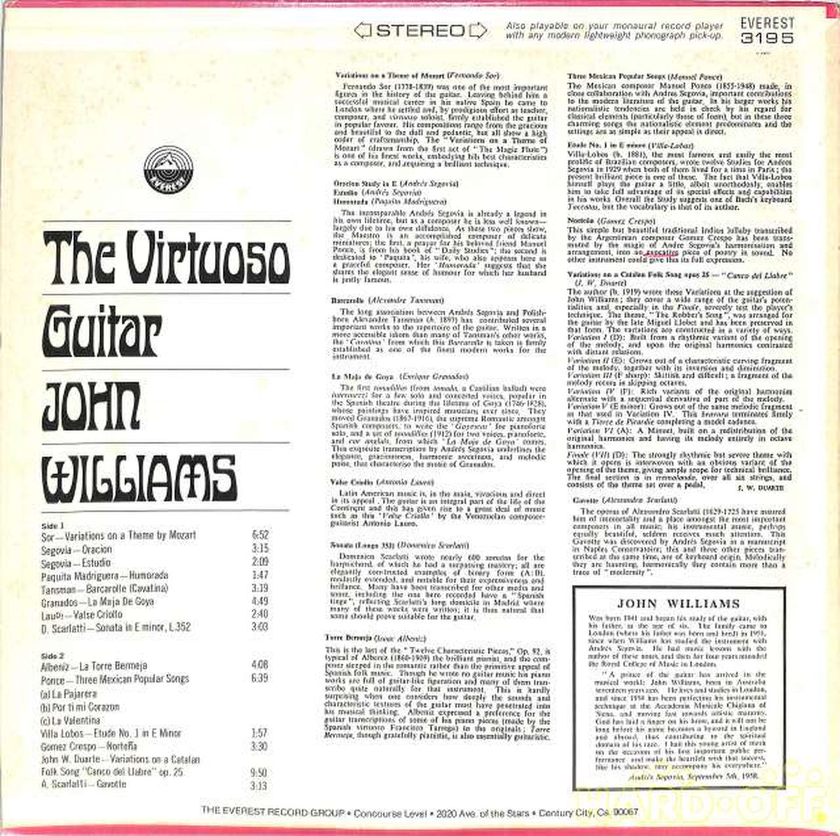 Everest (imported, USA) John Williams "Virtoso Guitar" EVEREST-3195
