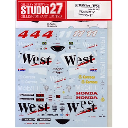 Studio27 DC794 1/12 RC211V TEAM "PONS" Decal - BanzaiHobby
