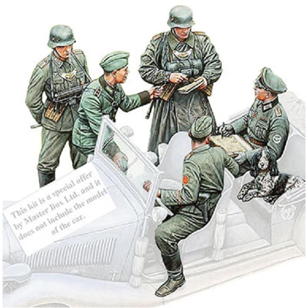 Master Box MBP35112 1/35 2 German Field Police, 3 Generals, 1 Dog, Censorship Scene, No Vehicle - BanzaiHobby