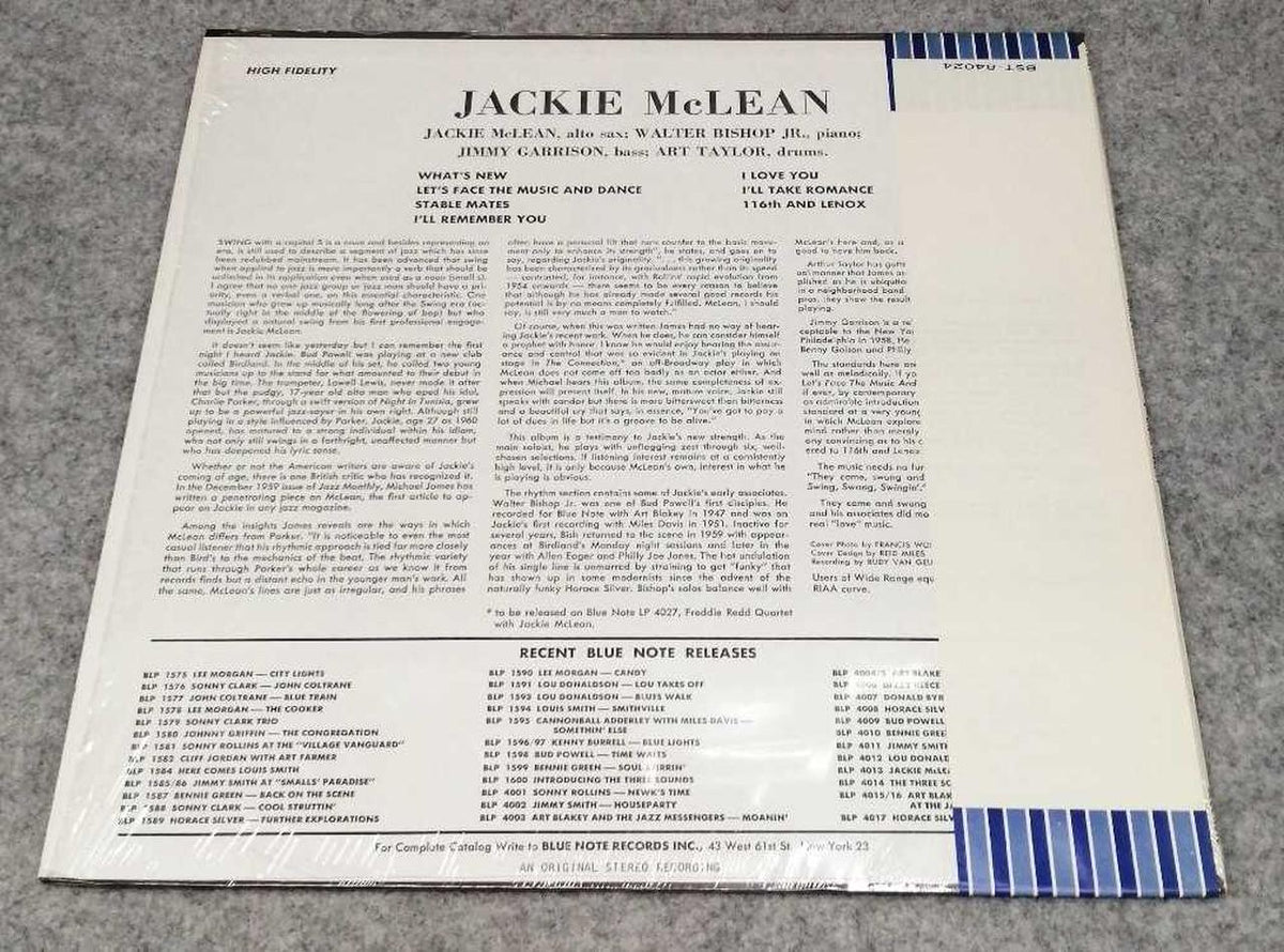 BLUE NOTE RECORDS JAZZ/FUSION Swinging / Jackie McLean