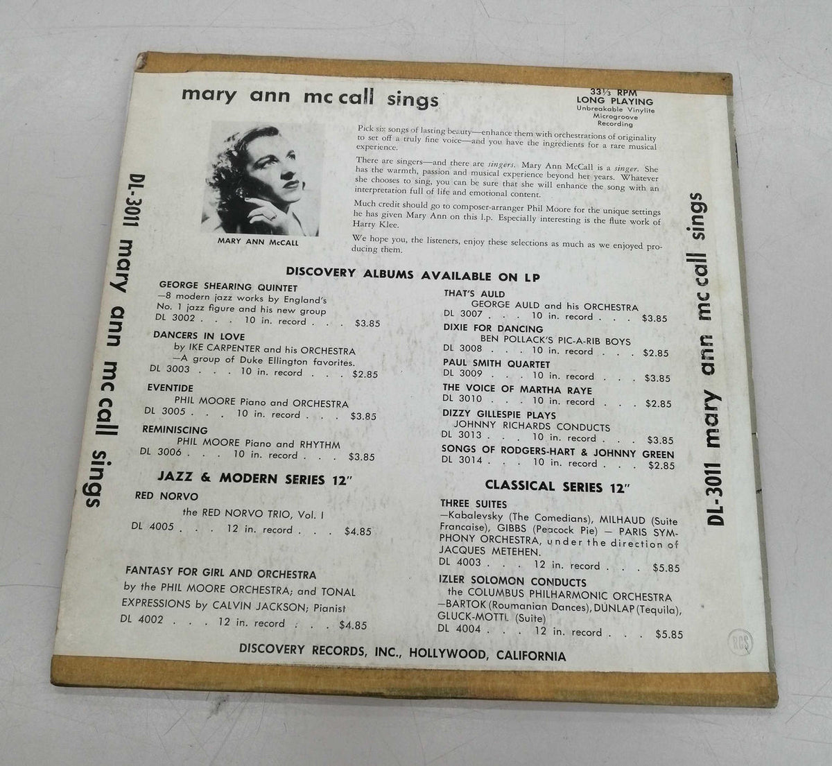 DISCOVERY Jazz Records SINGS/MARYANNMCCALL