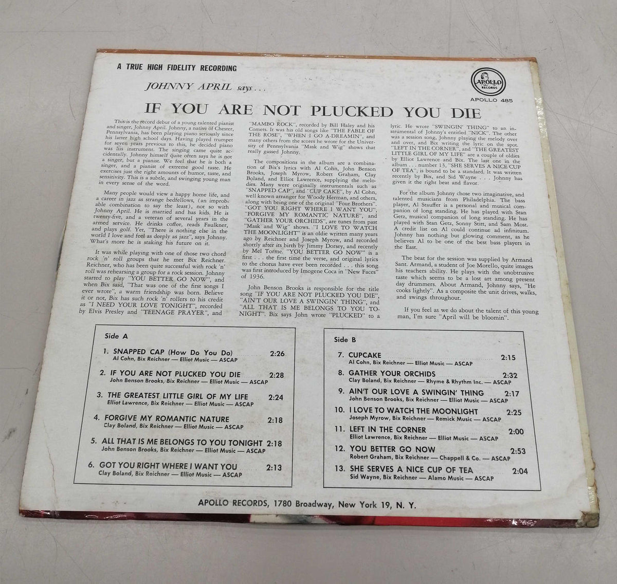 APOLLO Jazz Records IFYOUARENOTPLUCKED Youdie / JOHNY