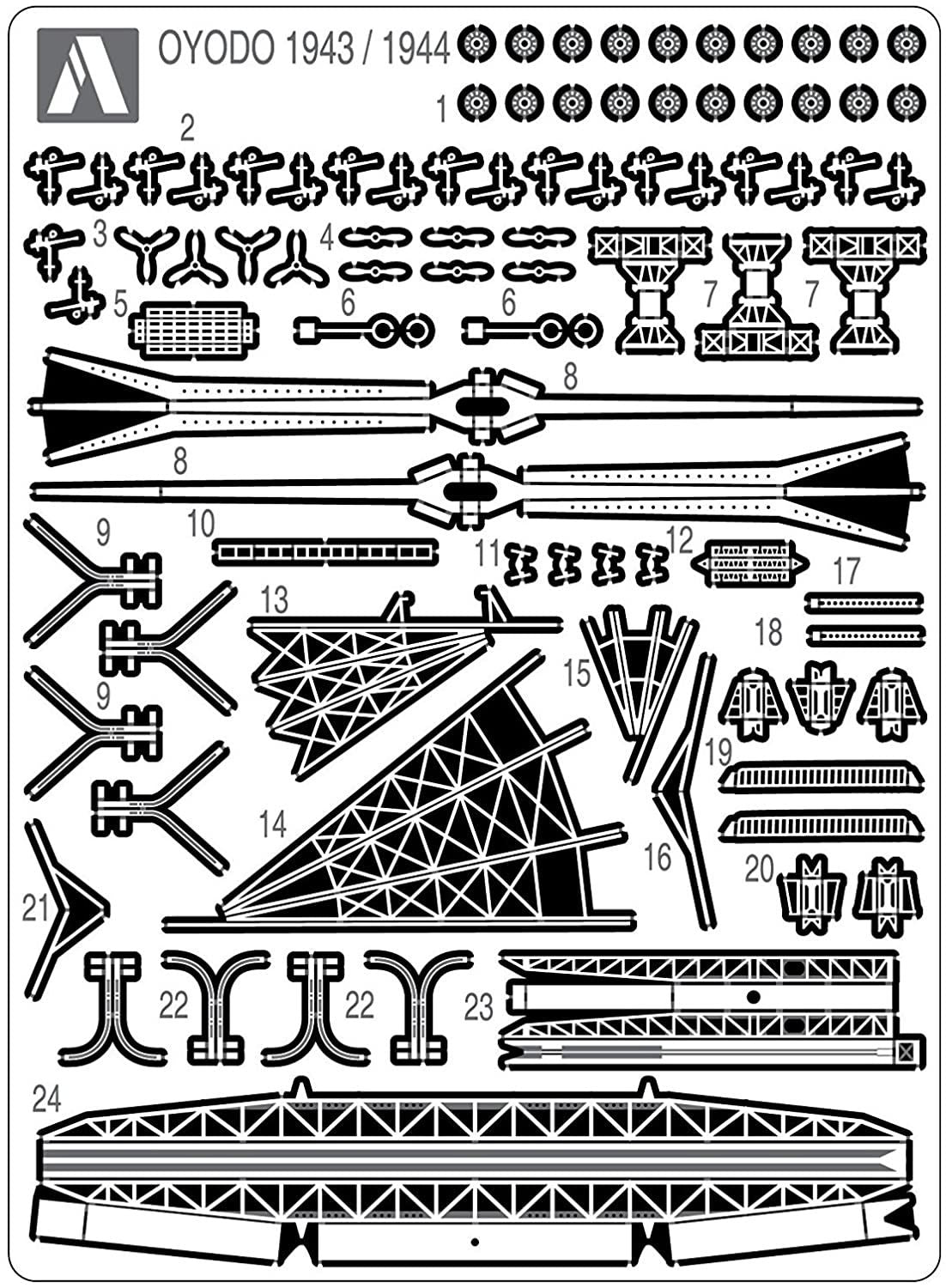 Aoshima Photo-Etched Parts Set for IJN Light Cruiser Oyodo 1943/1944 - BanzaiHobby