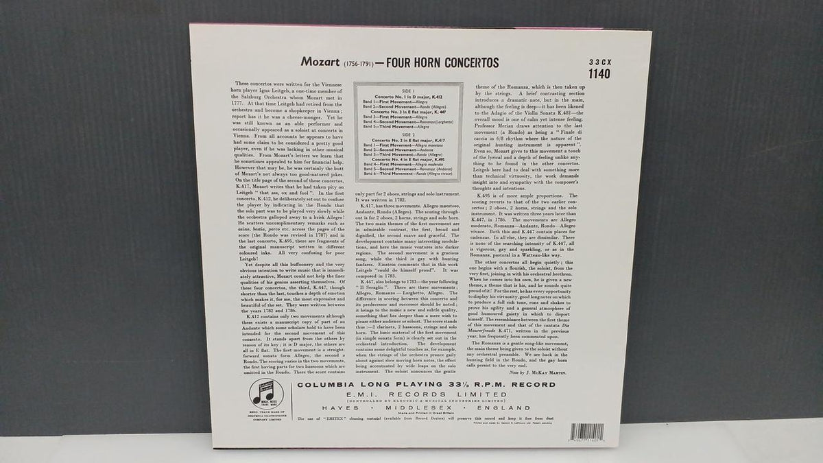 COLUMBIA CLASSIC Records Brain, Karajan's Mozart/Horn Concerto Collection