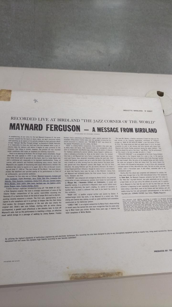 ROULETTE RECORDS LP Record MAYNARD FERGUSON & HIS ORCHESTRA