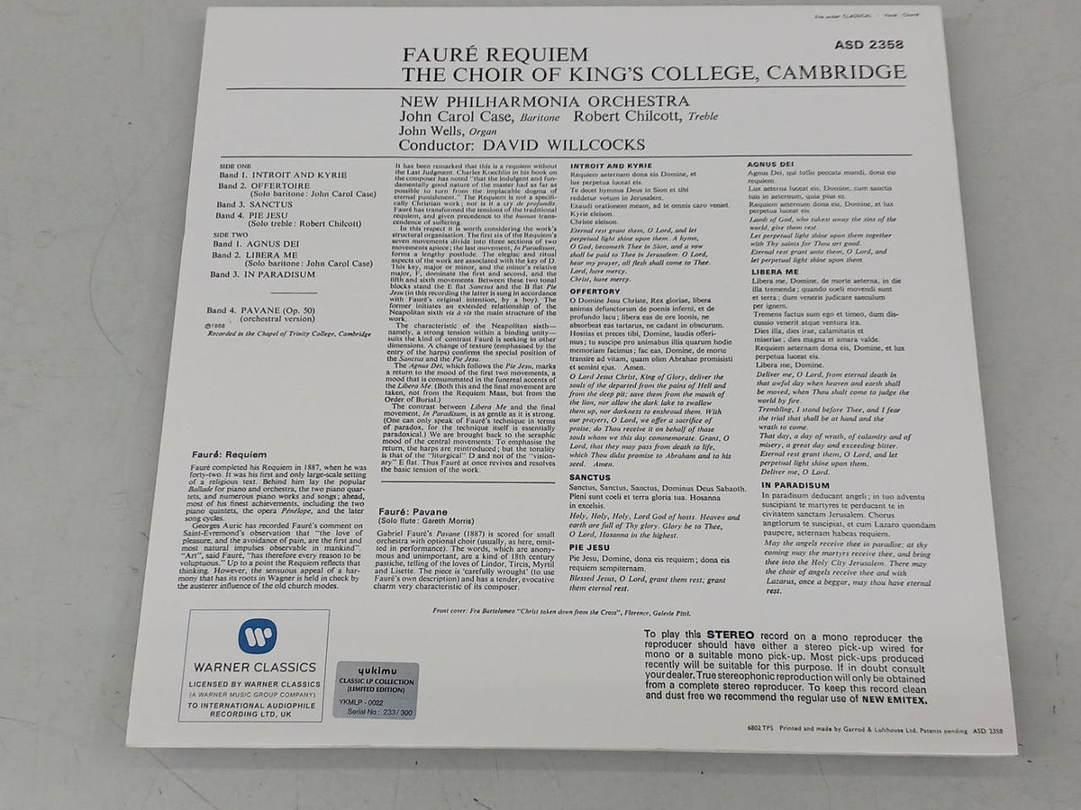YUKIMU Classic Records Gabriel Fauré / Requiem