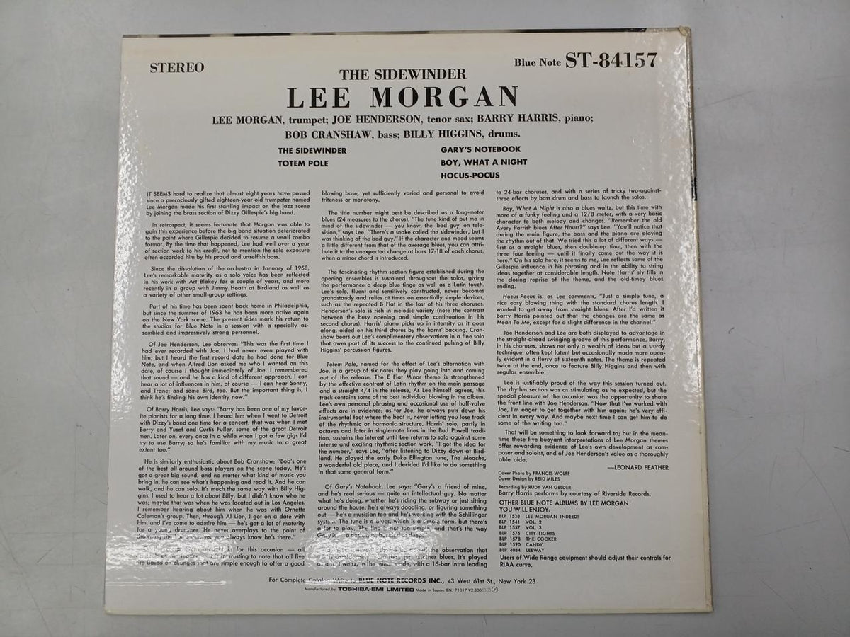 Toshiba EMI LP THE SIDEWINDER/LEE MORGAN