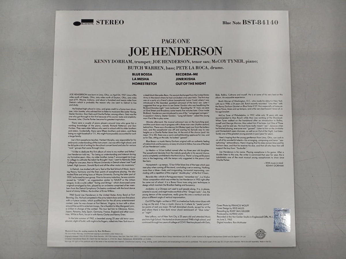 EMI Music LP JOE HENDERSON:PAGE ONE