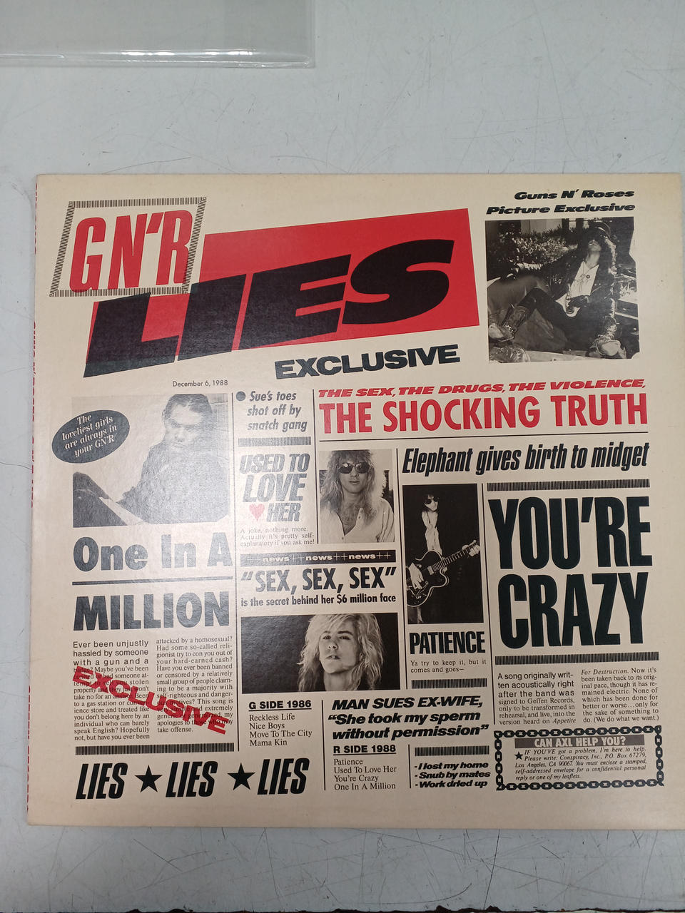 GEFFEN RECORDS GUNS N' ROSES G N' R LIES