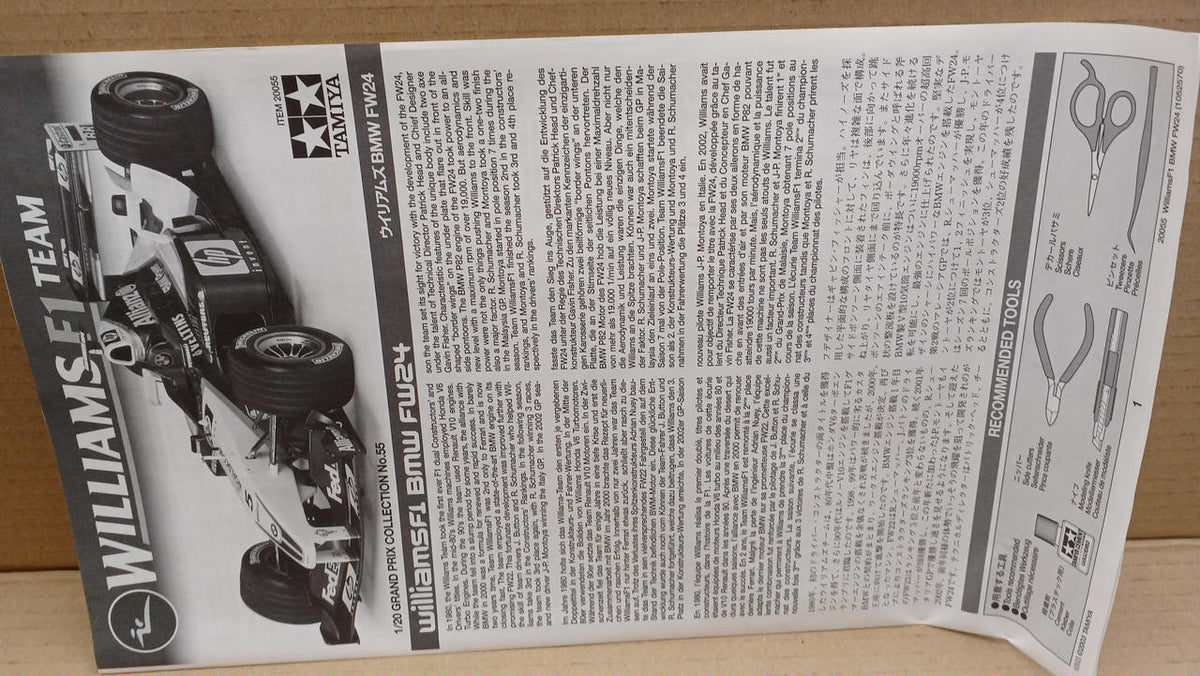 Tamiya 1/20 scale plastic model Williams BMW FW24