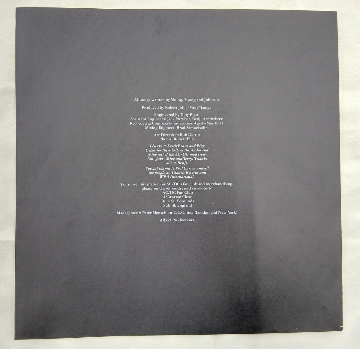 Warner Pioneer Record: Back in Black