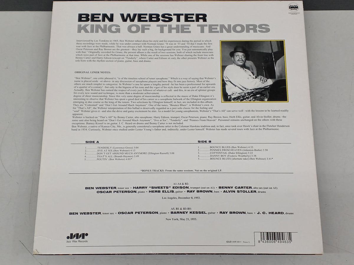 JAZZ WAX RECORDS JAZZ/fusion BEN WEBSTER/KINGOFTHETENORS
