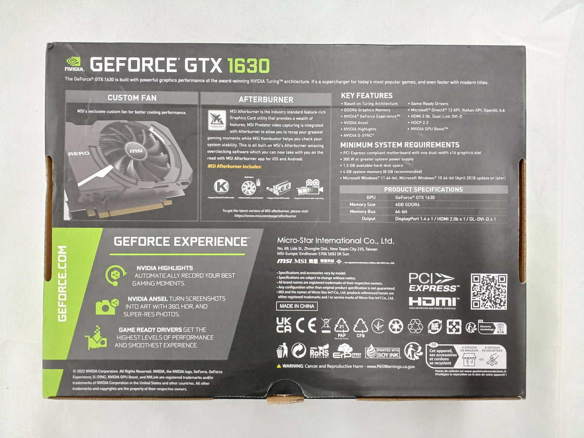MSI Graphics Board: GEFORCE GTX 1630 AERO 4G OC