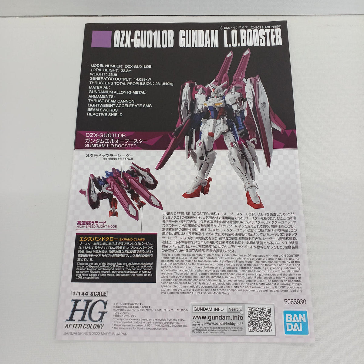 BANDAI Gundam L.O. Booster 1/144 HG OZX-GU01LOB