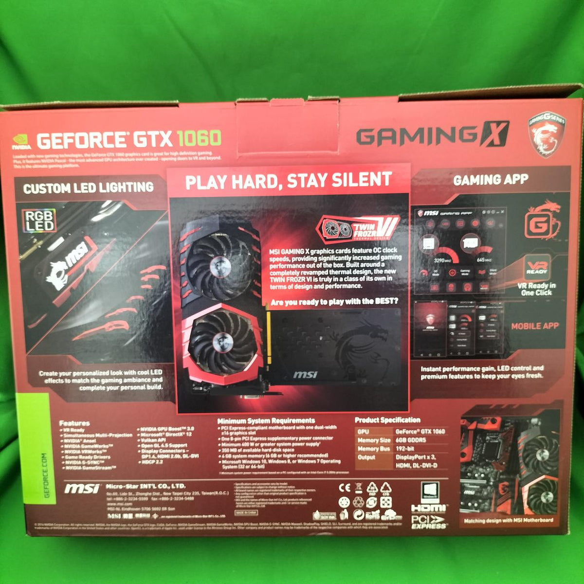 MSI PCI-EXPRESS Bus-Compatible NVIDIA Graphics Card GTX 1060 GAMING X 6G GDDR5