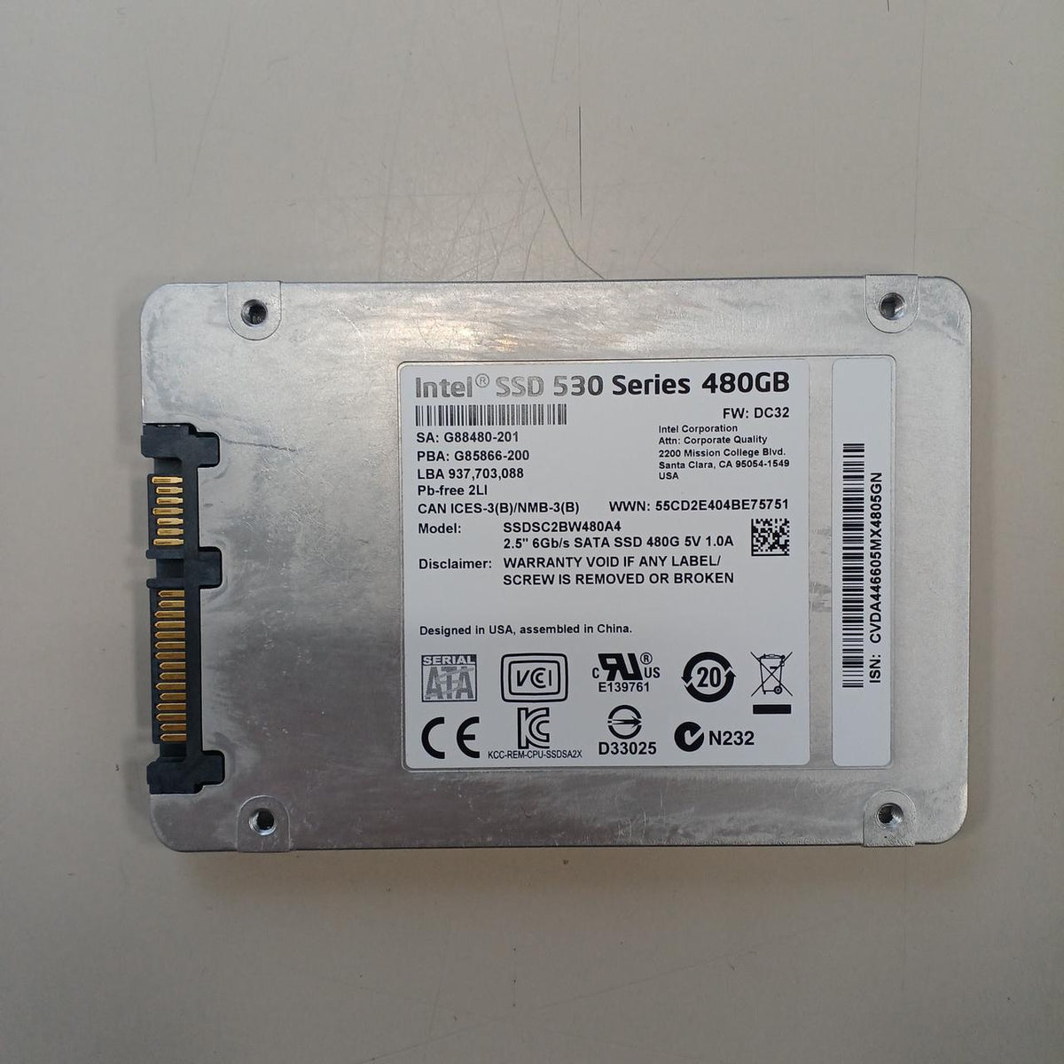 INTEL SSD(480GB) SSDSC2BW480A4
