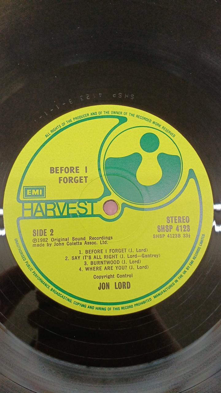 Harvest Western Music John Lord / Before I Forget