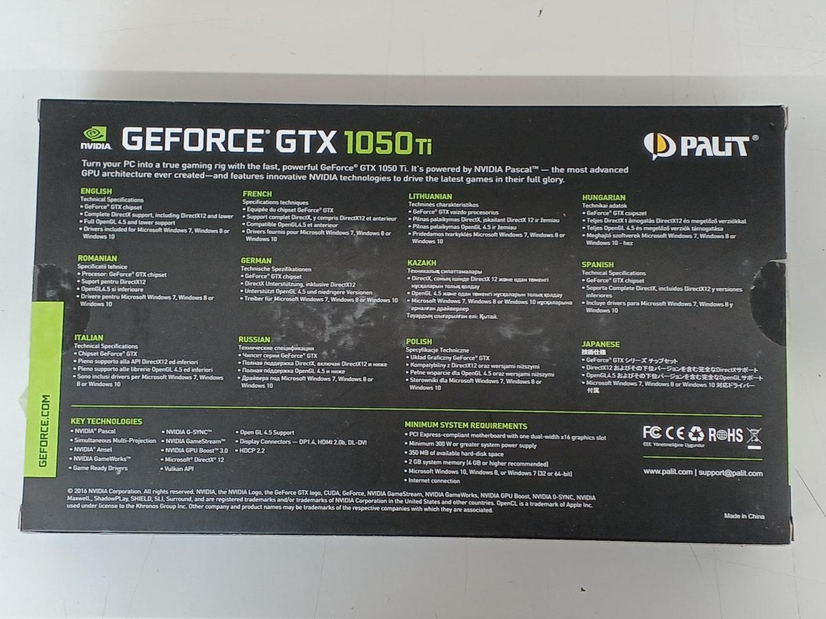 PALIT Graphics Card: GTX1050TI/4GB