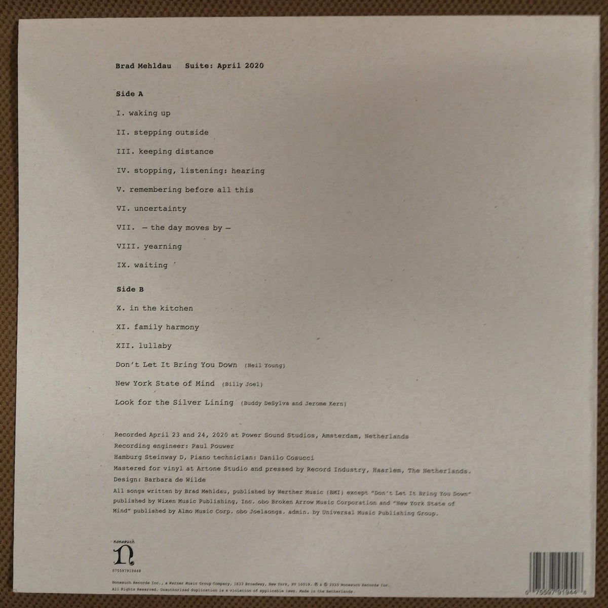 NONESUCH BRAD MEHLDAU/SUITE: APRIL 2020 075597919448