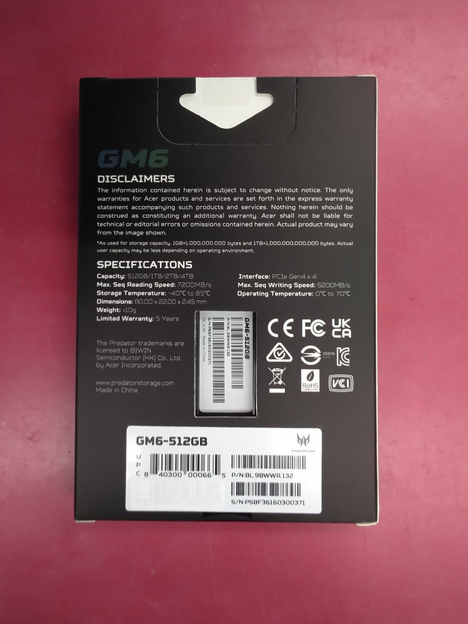 PREDATOR M2. SSD 512GB GM6-512GB