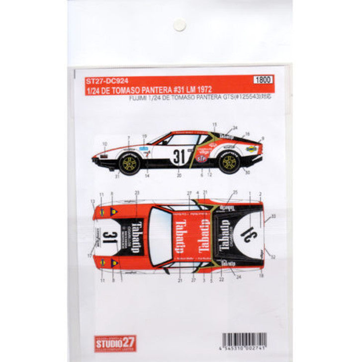 Studio27 DC924 1/24 DE TOMASO #31 LM 1972 Decal - BanzaiHobby