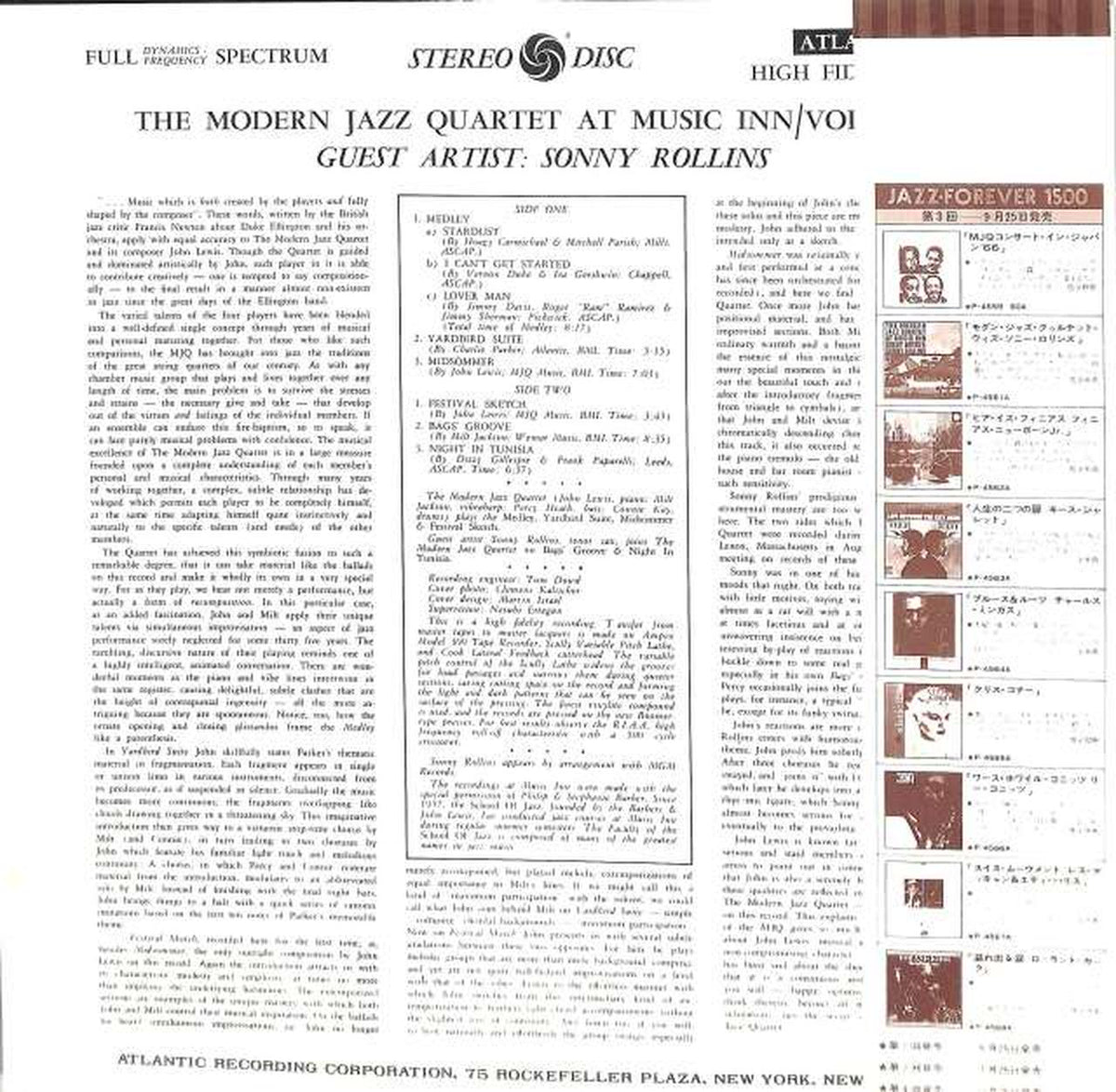 Warner Pioneer Modern Jazz Quartet with Sony Rollins P-4561A