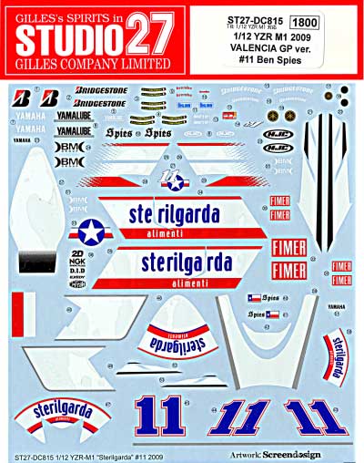 Studio27 DC815 1/12 YZR M1 2009VALENCIA GP ver. #11 Ben Spies Decal - BanzaiHobby