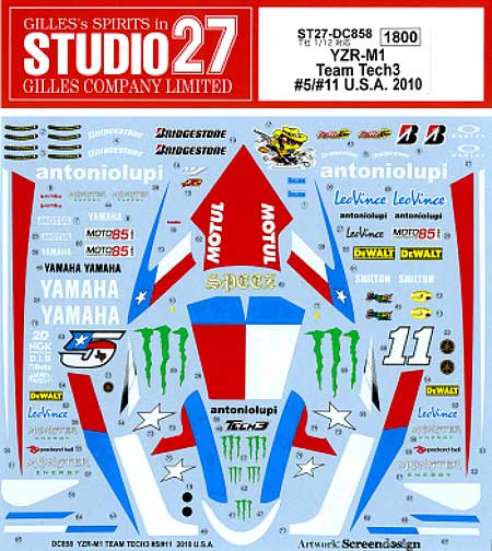 Studio27 DC858 1/12 YAMAHA YZR-M1 Team Tech3 #5/#11 USA 2010 Decal - BanzaiHobby