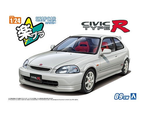 Aoshima 1/24 Rakupla Snap Car No. 09-CW EK9 Civic Type R 1997 Championship White