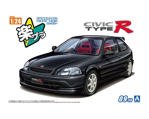Aoshima 1/24 Rakupla Snap Car No. 09-SB EK9 Civic Type R 1997 Starlight Black Pearl