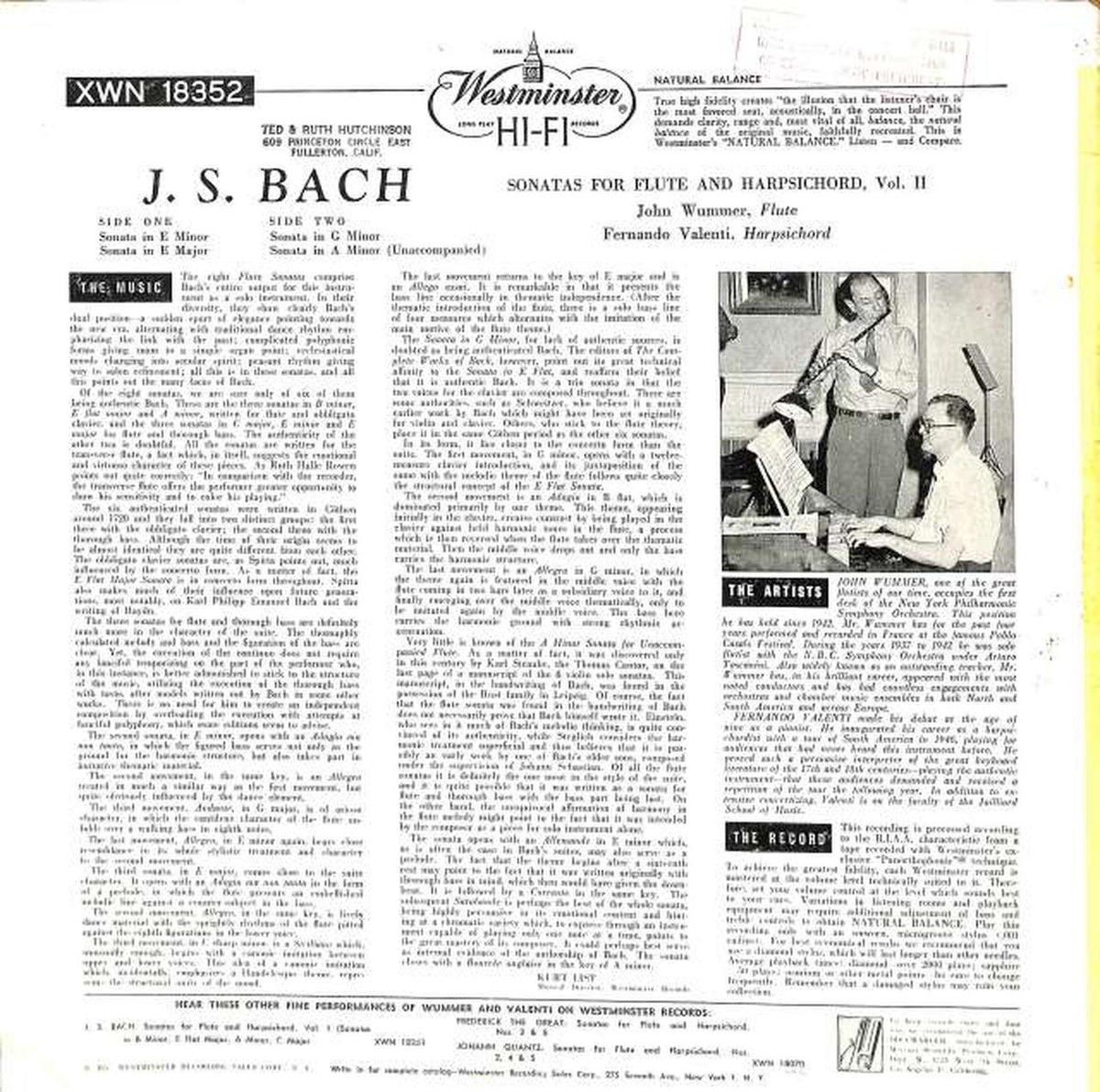Westminster (imported, US) Bach Flute Sonata Collection Wamar XWN-18352