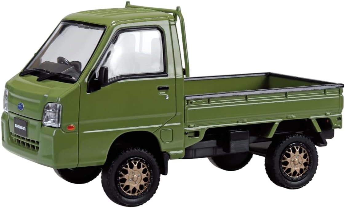 Aoshima 1/32 RakuPla Snap Kit No.05CU-OG Subaru Sambar Truck Custom Wheels Olive Green - BanzaiHobby