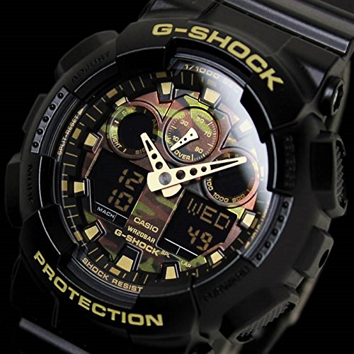 迷彩 自衛隊 警察官 G-SHOCK Camouflage Dial Series 20気圧防水 アナデジ プラベルトウォッチ メンズ向(GA-100CF-1A GA-100CF-1A9 GA-100CF-8A GA-100CF-8AER) (GA-100CF-1A9(ブラックゴールド)) - BanzaiHobby