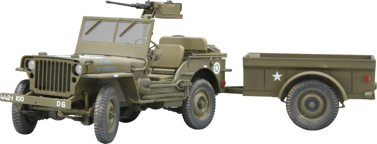 Fine Molds 82002 1/20 US Army 1/4 ton 4x4 Truck (with Trailer and Machine Gun) - BanzaiHobby