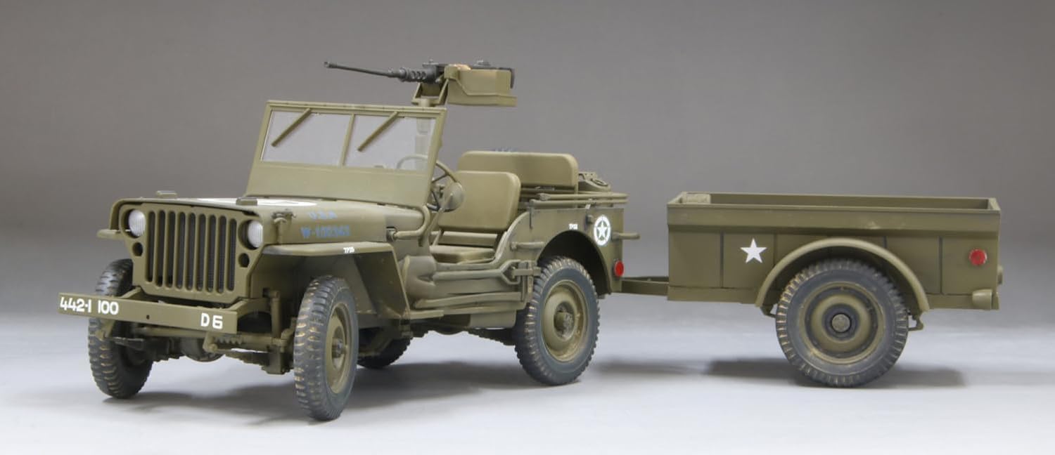 Fine Molds 82002 1/20 US Army 1/4 ton 4x4 Truck (with Trailer and Machine Gun) - BanzaiHobby