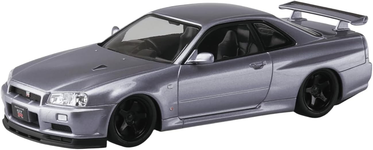 Aoshima 1/32 RakuPla Snap Kit No.12CU-AS Nissan R34 Skyline GT-R Custom Wheels (Athlete Silver)