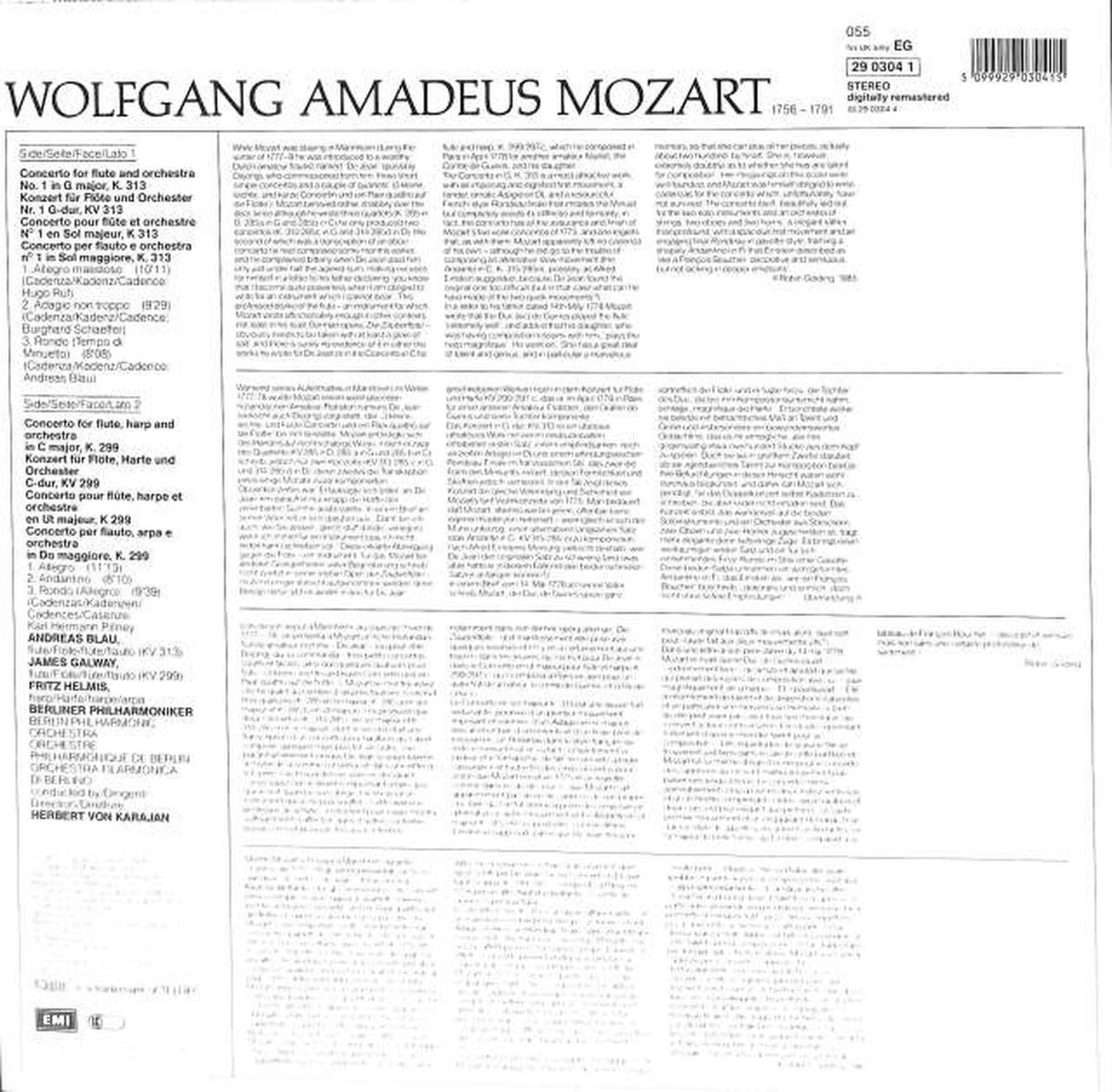 EMI (import, Germany) Mozart Concerto for Flute and Harp Galway 29 03041