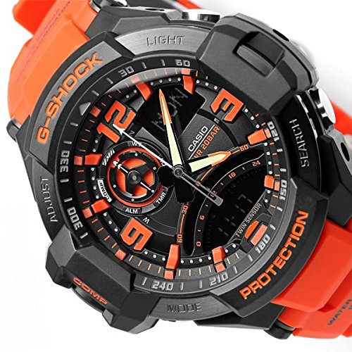 オレンジ 公務員 消防隊 レスキュー 自衛隊 G-SHOCK Sky Cockpit 20気圧防水 アナデジ プラベルトウォッチ メンズ向(GA-1000-2B GA-1000-4A) (GA-1000-4A(オレンジ)) - BanzaiHobby