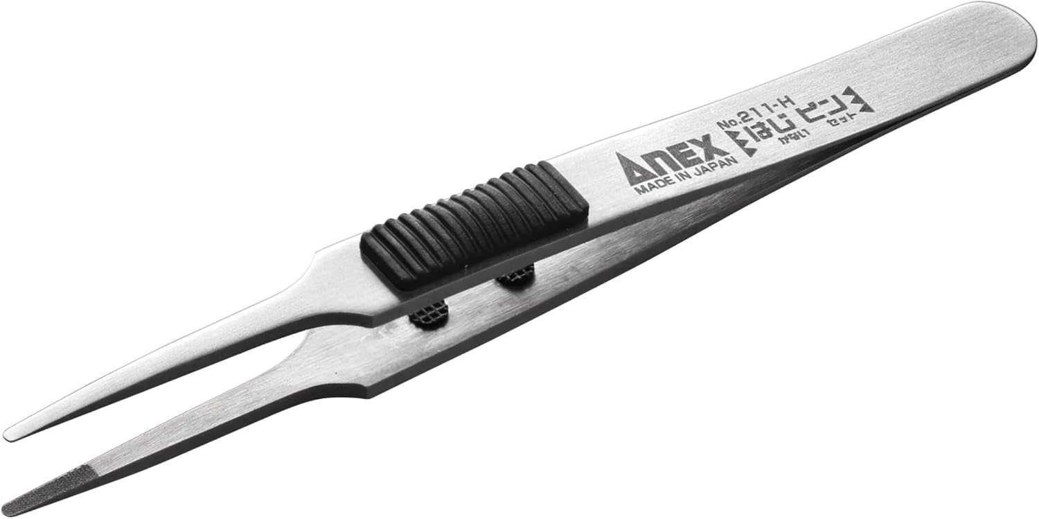 Mineshima 211-H Non-Slipping Stainless Steel Tweezers with Round Tip (120 mm) - BanzaiHobby