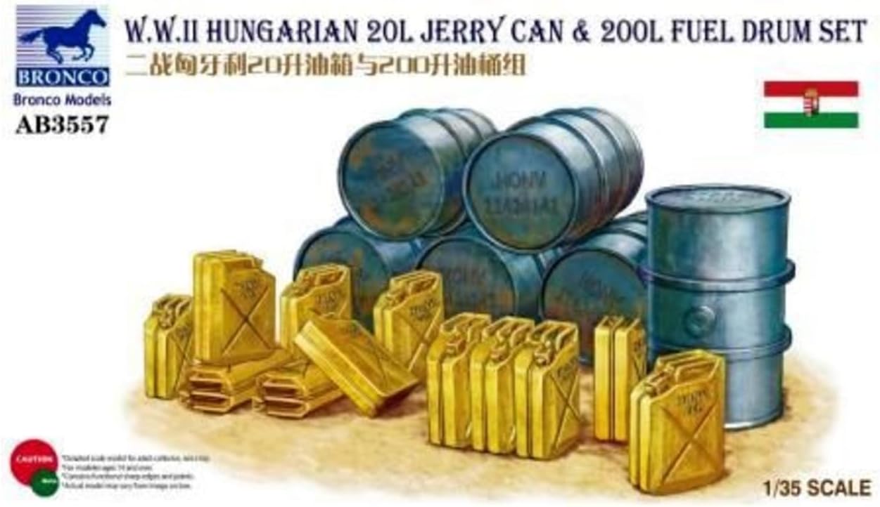 Bronco Models CBA3557 1/35 Hungarian 20L Jerry Can & 200L Fuel Drum Set - BanzaiHobby