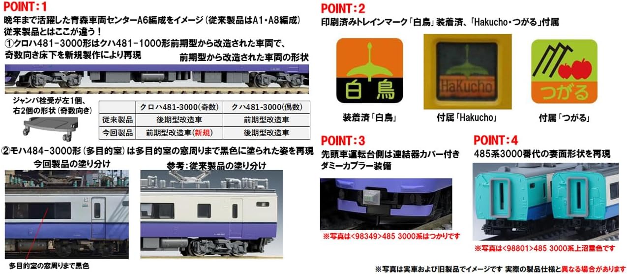 TOMIX 97603 N Gauge JR Series 485-3000 Limited Express (Hakucho) 6 Cars Set