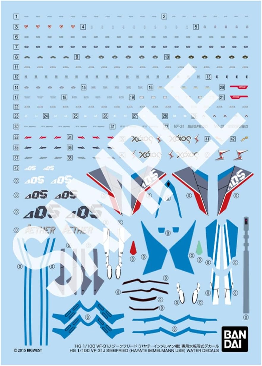 Bandai HG 1/100 VF-31J Siegfried (Hayate Immelman Use) Water Decals