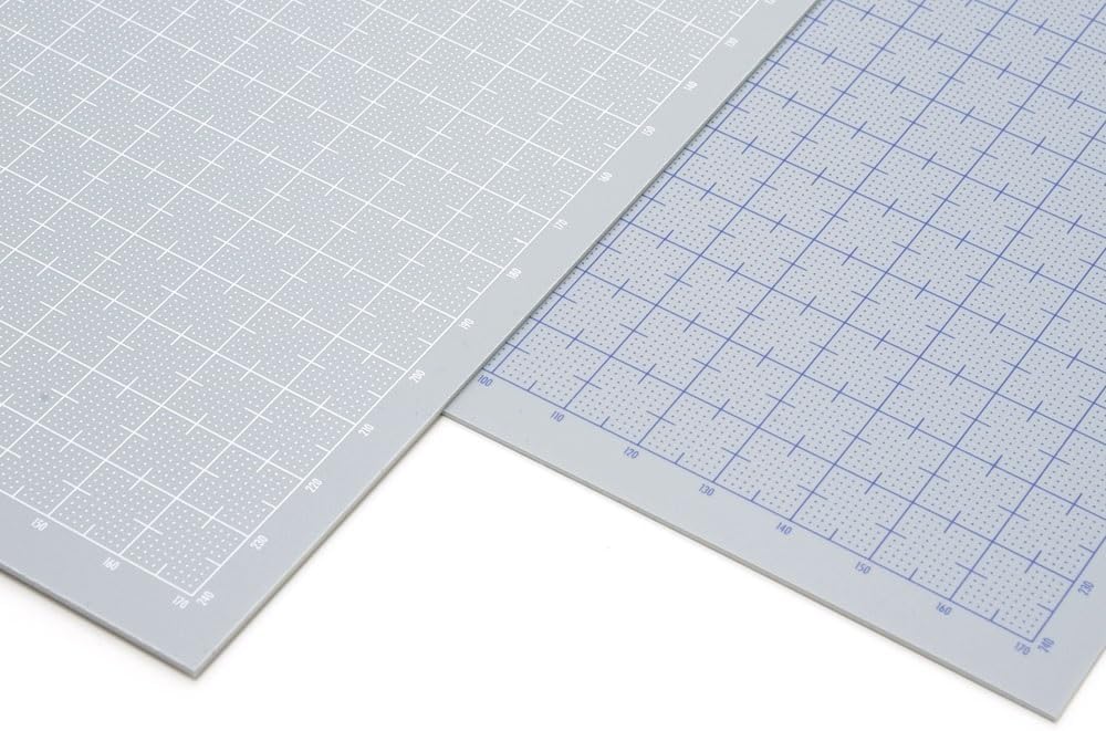 Wave OM-408 Plastic Plate B5, Gray, 0.04 in (1.0 mm) Thickness (with Grid: Blue) 2 Pieces - BanzaiHobby