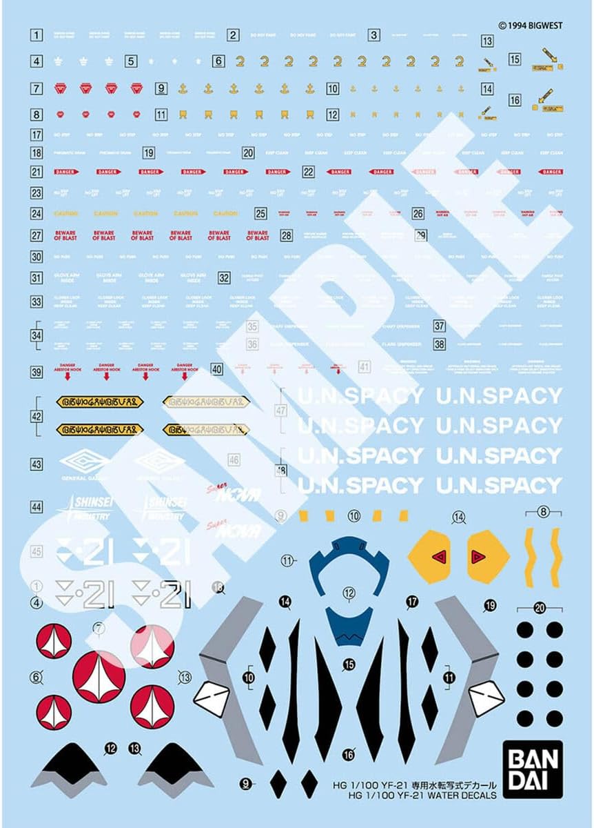 Bandai 1/100 HG Macross Plus YF-21 Water Transfer Decal - BanzaiHobby