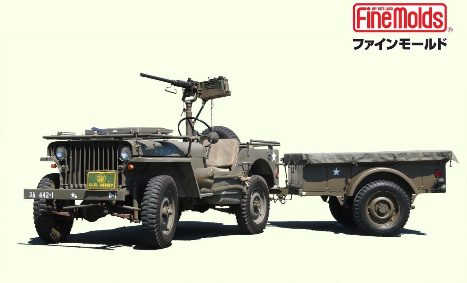 Fine Molds 82002 1/20 US Army 1/4 ton 4x4 Truck (with Trailer and Machine Gun) - BanzaiHobby