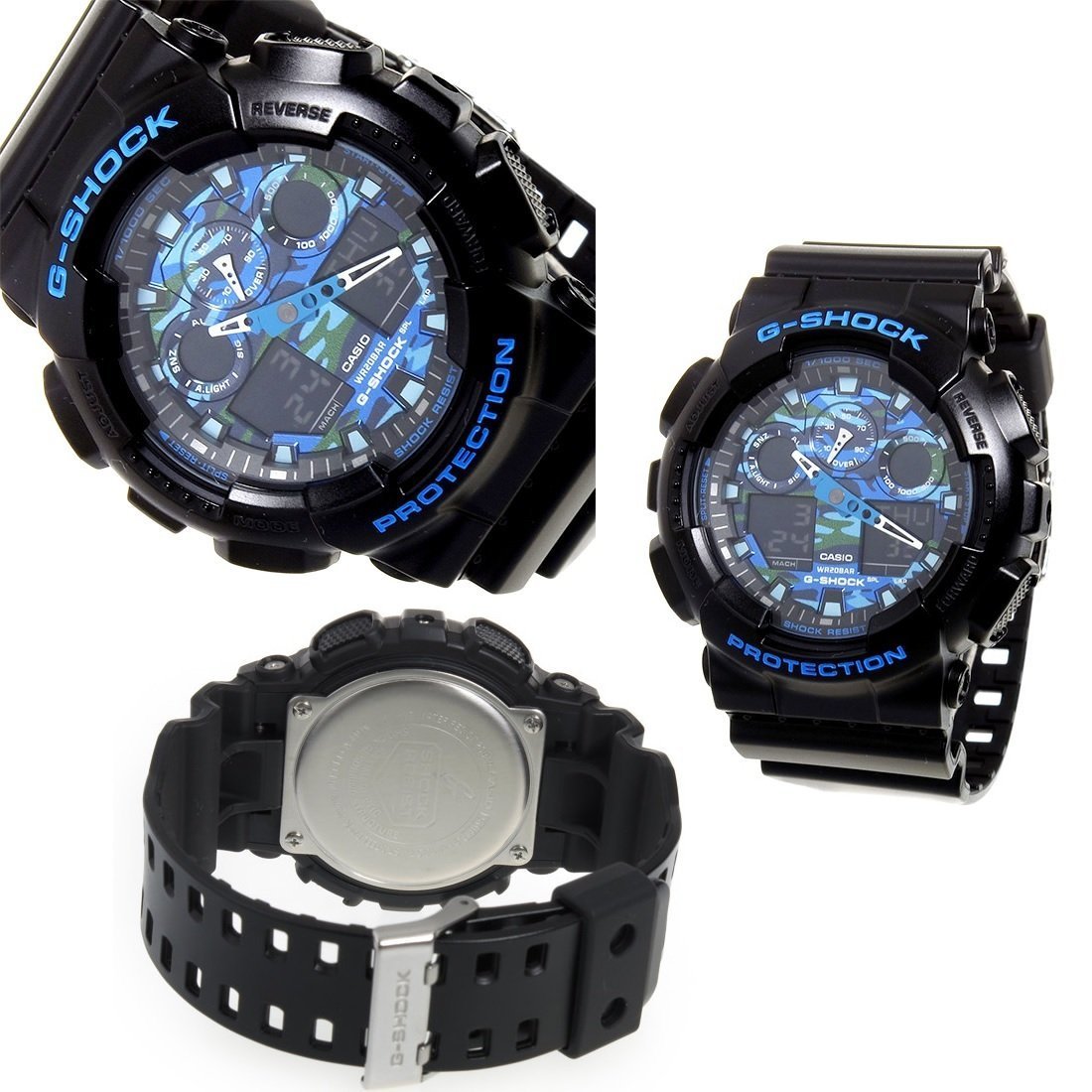 自衛隊 警察官 迷彩 カモフラ 青いカモフラ 入学祝 G-SHOCK Camouflage 20気圧防水 プラベルトウォッチ メンズ(GA-100CB-1A GA-100LY-1A) (GA-100CB-1A(ブルーカモフラ))