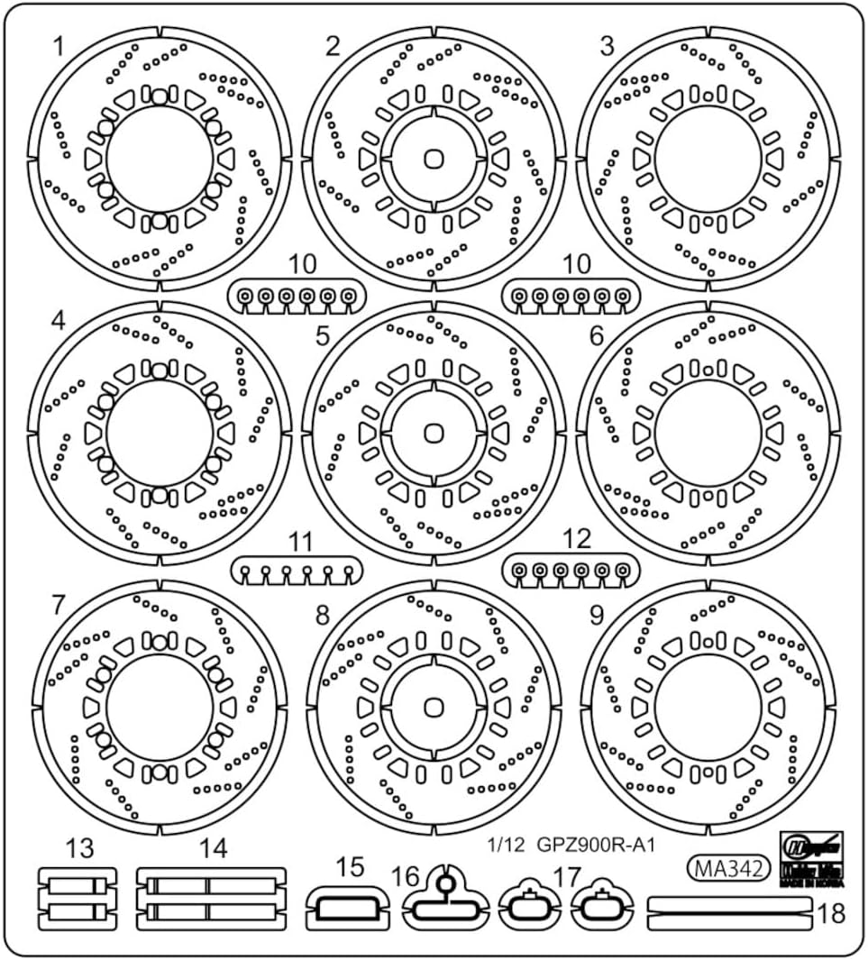 Hasegawa 21778 1/12 Etching parts for Kawasaki GPZ900R (A1) (1984)