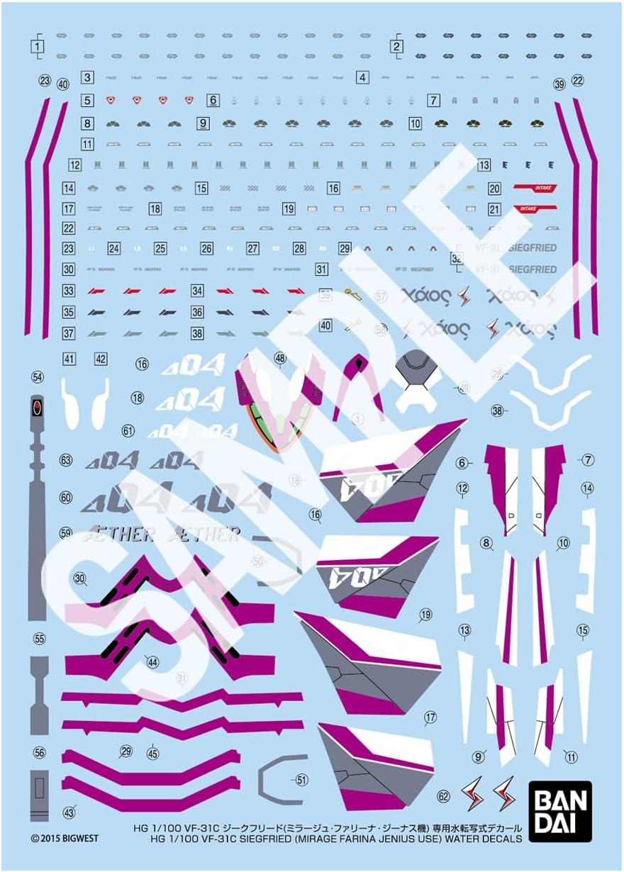 Bandai HG VF-31C Siegfried (Mirage Farina Jenius) Special Water-Transfer Decals - BanzaiHobby