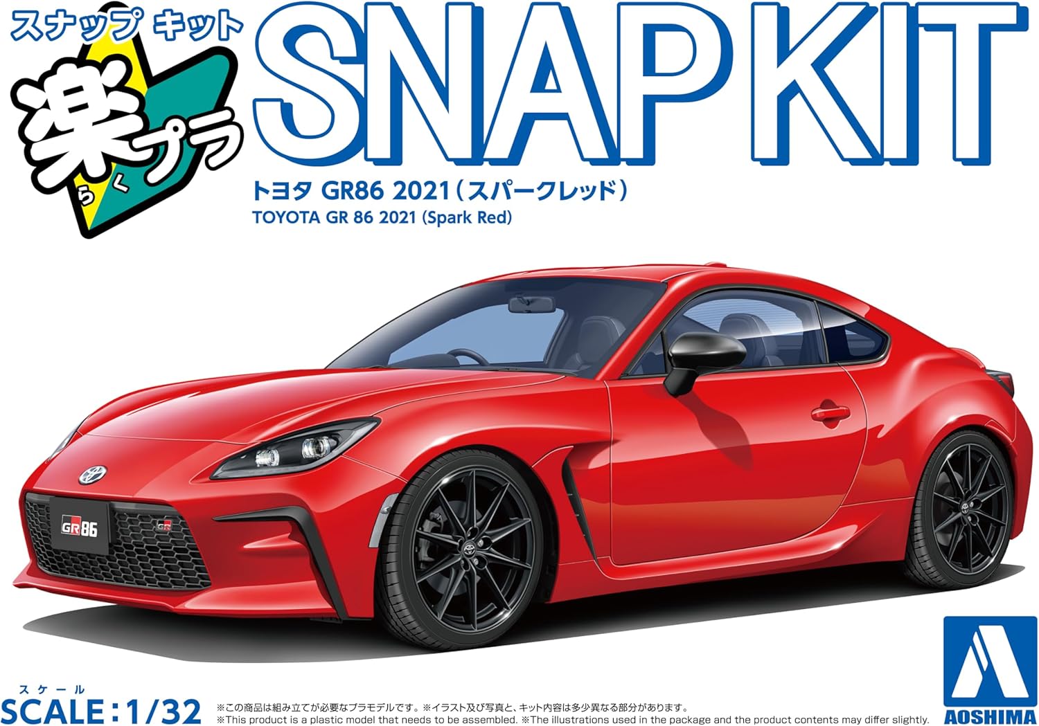 Aoshima 1/32 Easy Plus Snap Kit 10-SR Toyota GR86 2021 Spark Red - BanzaiHobby